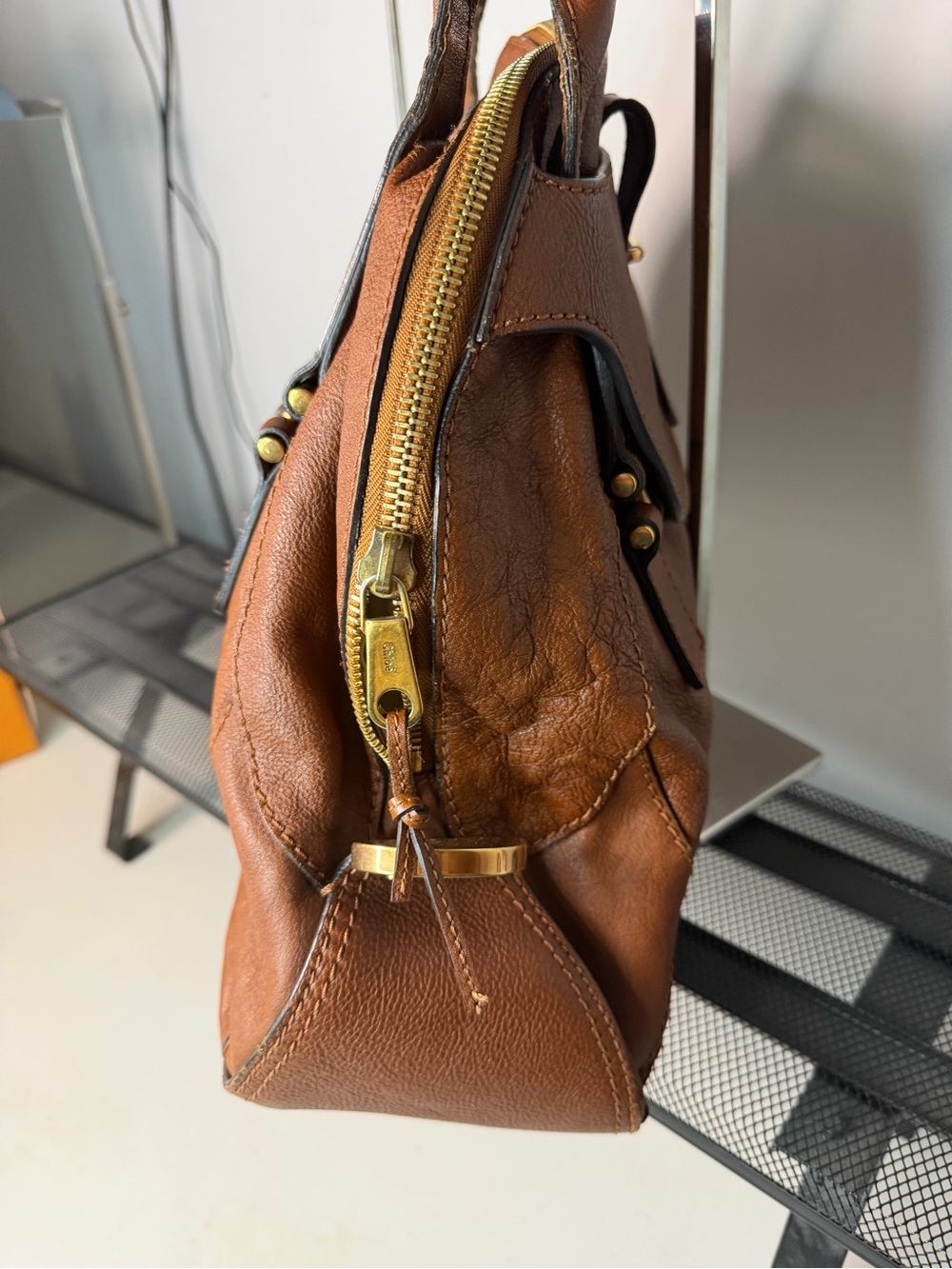 Chloé Georgia Dome Bag Cognac Brown Leather Shoulder Tote - Picture 5 of 16